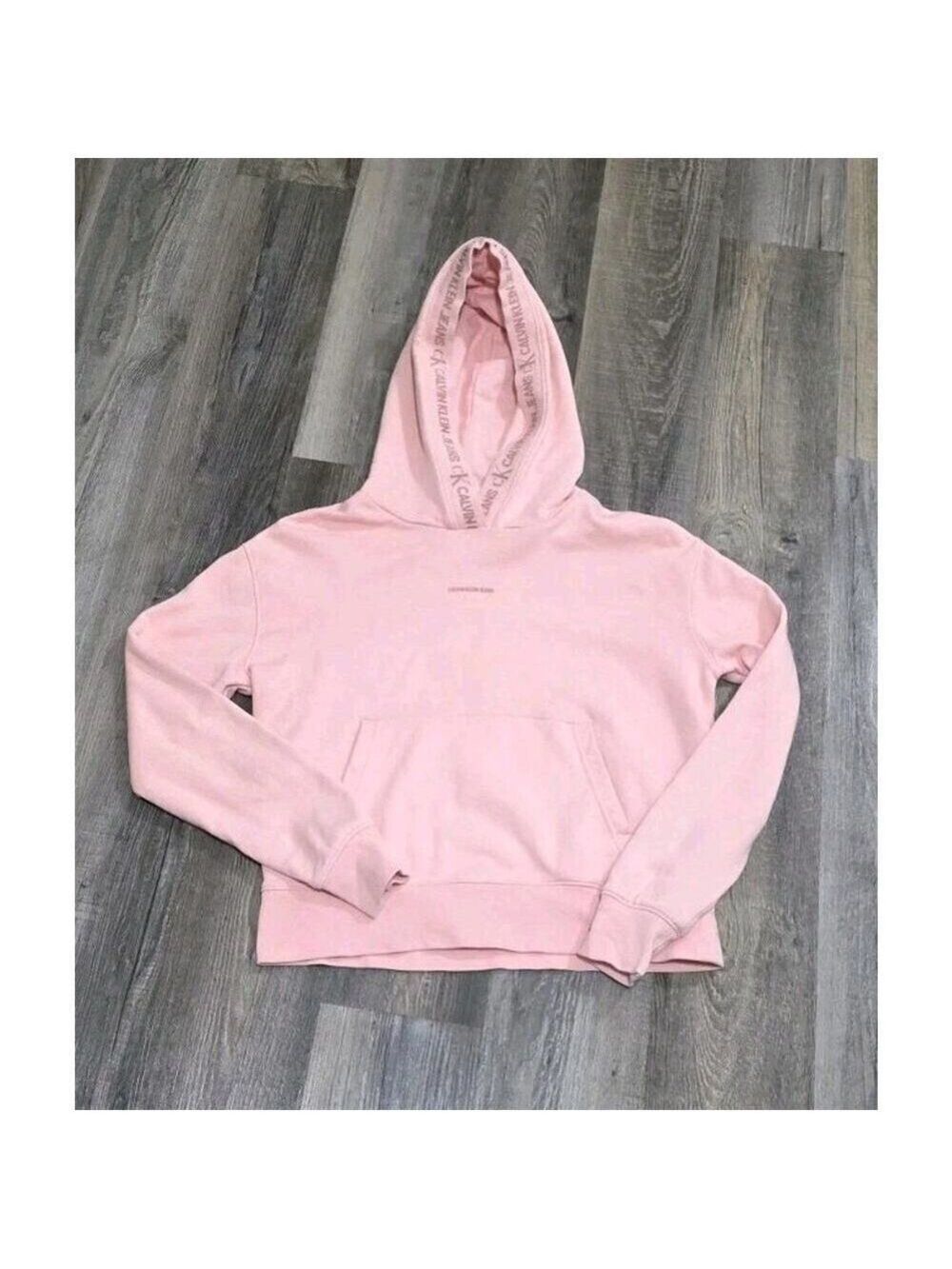 Calvin Klein Women's Pink Sweet Capuche Femme Crop Hoodie Medium Logo Sweatshirt